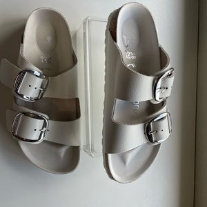 Birkenstock Arizona Big Buckle Slide Sandal White leather Size 7 7.5